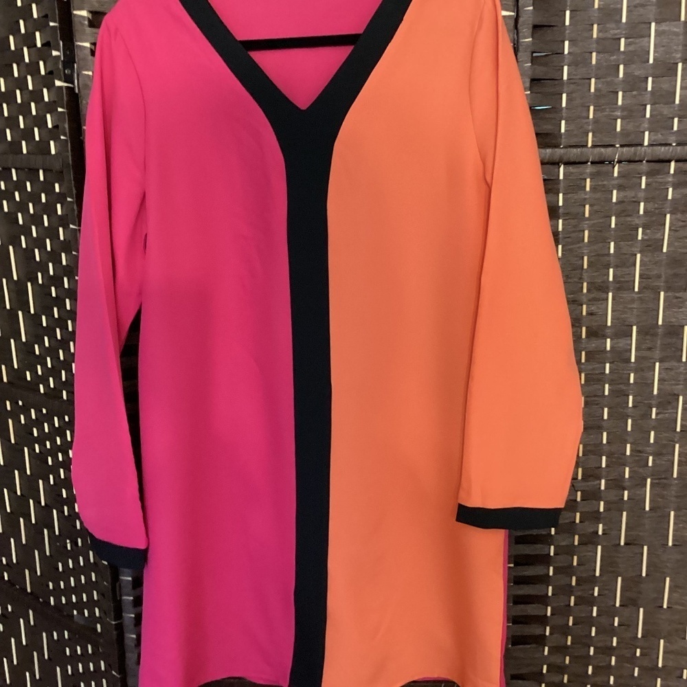 V-Neck Knee Long Sleeve Dress ( Multicolor)